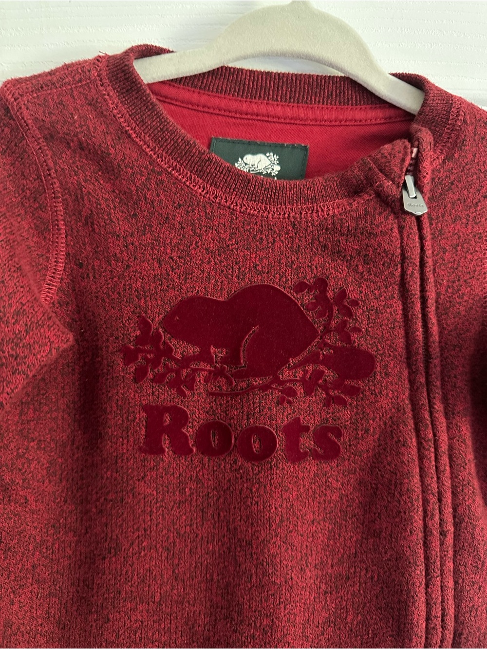 Size 3-6M Roots Baby Organic Cotton Burgundy Asymmetrical Zip Romper One Piece - Picture 5 of 7
